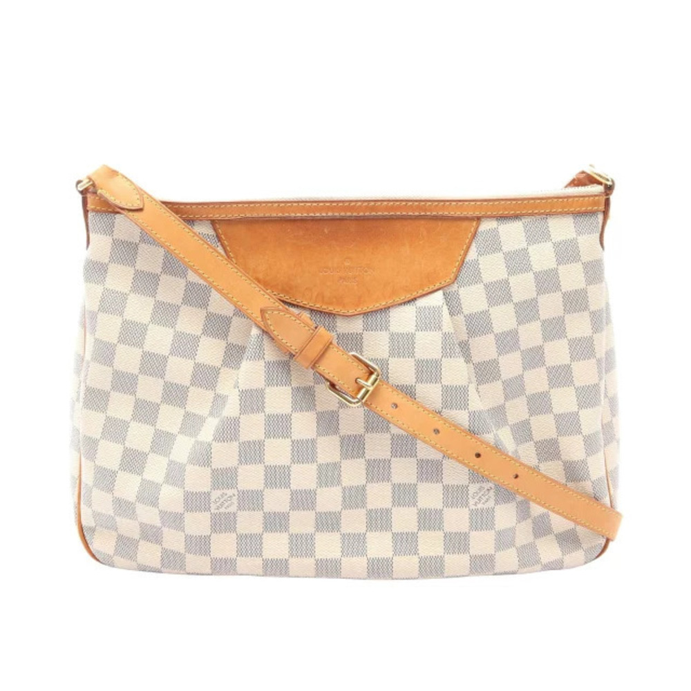 Louis Vuitton Siracusa Damier Azur White Shoulder Bag Canvas Leather White